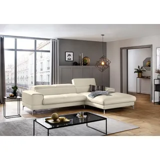 W.Schillig Ecksofa »piedroo, Designsofa mit tollem Sitzkomfort, bequem und elegant, L-Form« Kopfteilverstellung, wahlweise mit Sitztiefenverstellung, Breite 303cm, grau