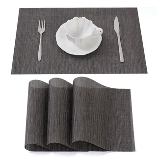 Tischsets Abwaschbar - Platzsets aus PVC, rutschfest und Waschbar - Platzdeckchen - Tischunterlage, Platzset, Tischuntersetzer für Esszimmer, Küche und Restaurant (Schwarz Mix, 4er Set)