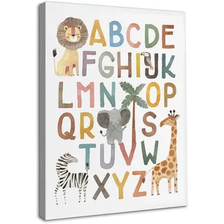 Dazzlewall ABC Kinderzimmer Wandbilder, Boho Alphabet Safari Tier Druck Leinwand Bilder für Kinder Schlafzimmer Wohnzimmer Deko 30×40 cm Mit Rahmen