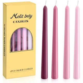 MAJOYLIFE 4 Stück Stabkerzen gedreht,Premium Spiralkerzen,Dinner kerzen Gedreht,Lange Brenndauer von 5 Stunden, ideal zum Dekorieren von Esstischen und für Partys (Rosa Farbverlauf)