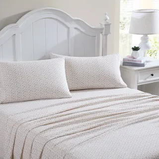 Laura Ashley Startseite – King-Size-Bettlaken, Baumwoll-Flanell-Bettwäsche-Set, 4-teilig, gebürstet für zusätzliche Weichheit und Komfort (Evie Pink, King), Evie Pink/Grün/Weiß