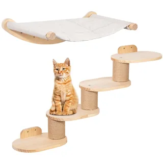 Todeco Katzenwand mit Katzentreppe & Hängematte, 2 in 1 Kratzbaum Wand