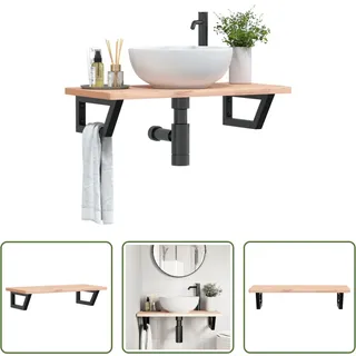 The Living Store Waschbeckenregal Wandmontage Stahl und Massivholz Buche - Braun