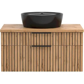 Held Möbel Waschtisch Manchester Aufsatzbecken Schwarz 55 x 80 x 47 cm Eiche