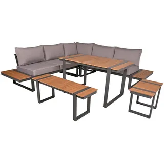 Gardenson Loungegarnitur , Anthrazit, Dunkelgrau, Hellbraun , Metall, Kunststoff, Textil , 6-teilig , Füllung: Polyester,Polyester , L-Form , regenabweisend, UV-beständig, wetterfest, platzsparend verstaubar, geeignet für Balkon , Gartenmöbel, Loungemöbel, Loungegarnituren