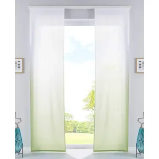 Gardinenbox 2er Set Schiebevorhänge Flächenvorhänge Blickdicht Farbverlauf Paneelwagen Beschwerungsstangen Microsatin Microfaser, HxB 245x60 cm, Apfelgrün, 85425N2