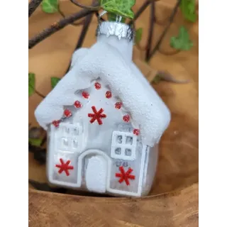 Christbaumkugel Haus Nellas, weiß mit Flocke