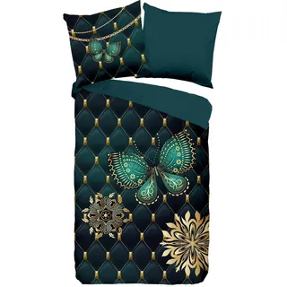 Muller Textil Wendebettwäsche Schmetterling Petrol 135 x 200 cm + 80 x 80 cm