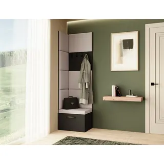 Garderobe MARGARET V, Farbe: Schwarz+Jasmine21 mit gepolsterten Paneelen und Kleiderhaken - Beige