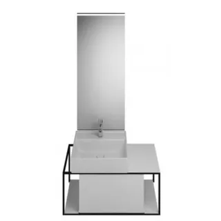 burgbad Junit Set Keramik-Waschtisch inklusive Waschtischunterschrank, Version rechts, inklusive Leuchtspiegel SFLF090, Breite: 900mm, SFLF090RF3148G0175, Farbe: Weiß Hochglanz / Weiß Glänzend