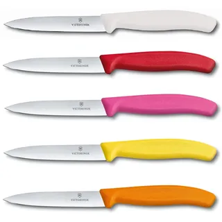 Victorinox 5-tlg Gemüsemesser Set Swiss Classic Multicolor – 10 cm ohne Wellenschliff – Tomatenmesser
