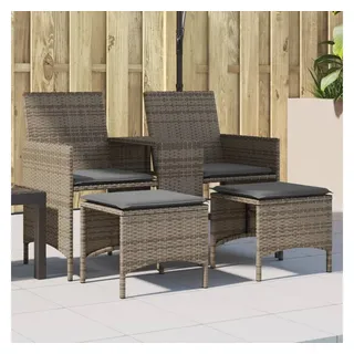vidaXL Gartensofa 2-Sitzer mit Tisch und Hockern Grau Poly Rattan