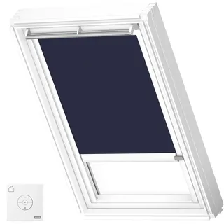 VELUX Solar Verdunkelungsrollo, weiße Schienen, SK08, Dunkelblau | Solarbetrieb, Fernbedienung, stufenlose Anpassung
