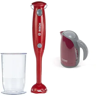 Theo Klein 9566 Bosch Stabmixer, rot & 9548 Bosch Wasserkocher I Kinderküchen-Zubehör I Küchenspielzeug | Mit Wasser befüllbar I Inkl. Schalterattrappe | Spielzeug für Kinder ab 3 Jahren