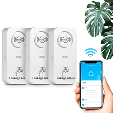 WiFi Wassermelder Wasseralarm(2,4 G WiFi), 90 dB Wassersensor Alarm und App Alarm, kabelloser Wasseralarm, für Rohre, Schlafzimmer, Küche, Badezimmer, Keller (3er-Pack)