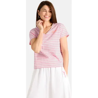 T-Shirt LIEBLINGSSTÜCK "DollyL", Damen, Gr. 4XL, rosa (lovely pink), Single Jersey, Obermaterial: 100% Baumwolle, gestreift, regular fit normal, V-Ausschnitt, Shirts T-Shirt, mit Rückenprint, V-Ausschnitt, gestreift