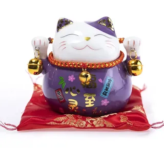 lachineuse - Katze Maneki Neko – japanische Glücks-Spardose – Traditionen aus Asien – Colori Mauve – Porzellan – Dekorative und Geschenkidee Japan Asien – Vermögen, Glück und Glück