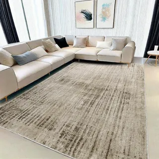 Tinyboy-hbq Moderner Abstrakter Teppich Kaschmirimitat im Europäischen Stil Kurzflor Teppich Dekorativ für Wohnzimmer (Abstraktes Beige Grau/Hellbraun, 200 x 250 cm)