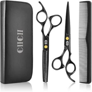 CIICII Friseurschere, Haarschneideschere Profi Set (6,7 Zoll Haarschere & Effilierschere) Haar Bart Trimmen Formung Pflege für Männer Frauen Haustiere Familie Friseursalon (Schwarze)