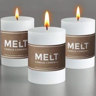 Melt Candle Company Set 3 Weißen Stumpenkerzen ohne Duftstoffe Größe 7,5 x 10cm für Hochzeiten, Restaurants, Wohnungsausstattung, Wellness, Kirche rauchfreier Baumwolldocht