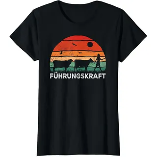 Landwirtin mit Kuh, Retro Führungskraft Bäuerin Kühe T-Shirt, Damen, Schwarz, M