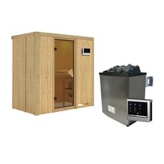 KARIBU Sauna »Pärnu«, inkl. 9 kW Saunaofen mit externer Steuerung, für 2 Personen - beige