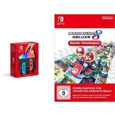 Nintendo Switch (OLED-Modell) Neon-Rot/Neon-Blau + Mario Kart 8 Deluxe - [Nintendo Switch] + Booster-Streckenpass - [Download Code]