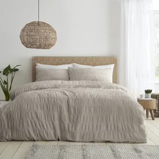 Catherine Lansfield Bedding Seersucker Bettwäsche-Set für Super-Kingsize-Betten mit Kissenbezügen, Natur
