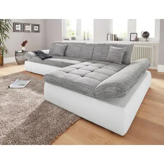 DOMO collection Ecksofa »PB Moric wahlweise mit Bettfunktion + Armteilverstellung, L-Form« im XXL-Format, B/T/H:300/172/80 cm, feine Steppung, weiß