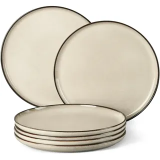 Homikit Dessertteller, 6-tlg Steinzeug Klein Teller Set, 20,2 cm Reaktive Glasur Essteller Salatteller, Modern Servierteller für 6 Personen, Mikrowellenfest & Spülmaschinenfest, Saturn Khaki