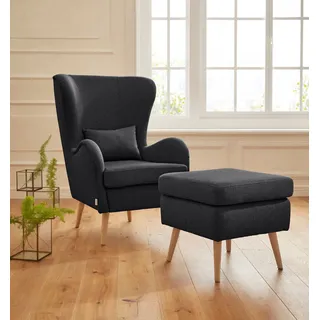 Home affaire Sessel "Sallito, TV-Sessel, Ohrensessel mit" Hocker, in vielen Bezugsqualitäten, auch in Samtcord, schwarz