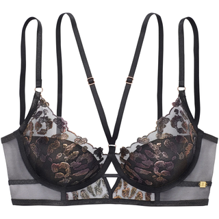 Push-up-BH JETTE, Damen, Gr. 90, Cup C, bunt (schwarz, kupferfarben), Spitze, Obermaterial: 52% Polyester, 45% Polyamid, 3% Elasthan, BHs Push-up-BH, mit Stickereispitze mit Glitzer-Effekt, Reizwäsche, sexy Dessous
