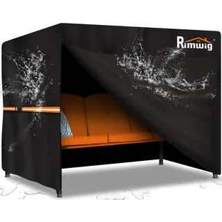 Rimwig Hollywoodschaukel Abdeckung 2 Sitzer Wasserdicht,420D Oxford Gewebe Schutzhülle für Gartenschaukel, Schaukelbank Abdeckplane Mit Winddichter Schnalle (175x125x160cm) - Schwarz