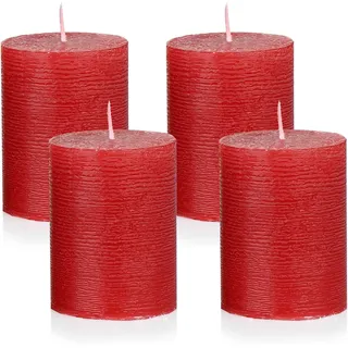 NKlaus Rustikale Adventskerzen Weinrot 4er Set Ø 6x8 cm – Stumpenkerzen aus Wachs für Weihnachtsdeko, Adventskranz & Tischdekoration, lange Brenndauer