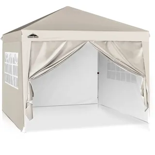 EAGLE PEAK Veranstaltungszelt Pavillon 3x3m Klappbar Wasserdicht Faltpavillon Faltbare Gartenpavillon, UV-Schutz mit 4 Seitenteilen für Party, Hochzeit, Garten,Camping,Festival, Weiße Milch