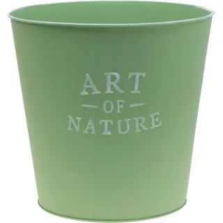 Blumentopf aus Zink mit dekorativer Beschriftung für moderne Innenräume