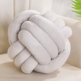 Yhoelata Knotenkissen, Dekokissen Hellgrau, Zierkissen Aesthetic Sofakissen aus Samt, Bett Deko Kissen Runden für Kind Schlafzimmer, Geschenk 28 cm