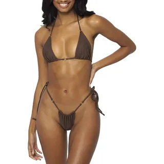 MIYOUJ Damen-Bikini-Set mit Neckholder-String, sexy, frech, Zweiteiliger Badeanzug, einfarbig, Bademode, Braun, S
