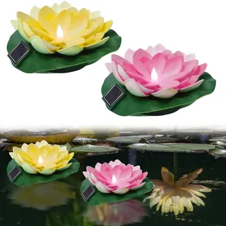 HUIKUANGEU Lotus Laterne,2 Stück Schwimmende Lotuslichter,Solarlampen für Außen,Schwimmende Teichdeko,Nachtlampe Lotusblüte Lotusblatt Teichlicht,Solar Lotusblüte,für Pool Teich Garten Deko