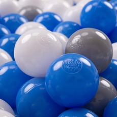 KiddyMoon 300 ∅ 7Cm Kinder Bälle Spielbälle Für Bällebad Baby Plastikbälle Made In EU, Grau/Weiß/Blau