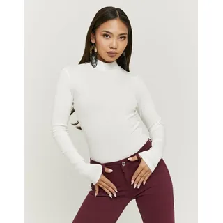 Langarmbody TALLY WEIJL "SBOCOCOSIMO", Damen, Gr. L, N-Gr, sanftes weiß, Jersey, Obermaterial: 100% Baumwolle, unifarben, figurbetont normal, Bodys Langarmbody, Baumwollmischung, figurbetont