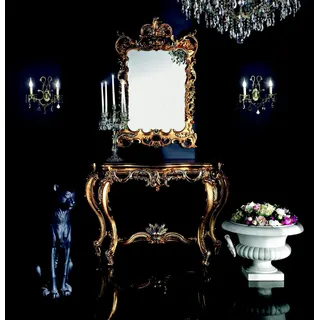 Schminktisch Konsole Schmink Tische Tisch Konsolen Sekretär Spiegel Barock Gold - Gold