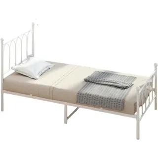 Modfu Metallbett Einzelbett 90x200 cm Weiß mit Lattenrost ohne Matratze , Metall , 90x200 cm , Schlafzimmer, Betten, Metallbetten