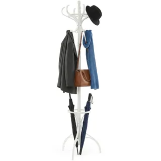 HOMASIS 182cm Kleiderständer, Garderobenständer mit 12 drehbaren Haken & Schirmständer, Jackenständer Garderobe aus holz für Mänteln, Hüten & Taschen, Standgarderobe für Schlafzimmer & Flur (Weiß)