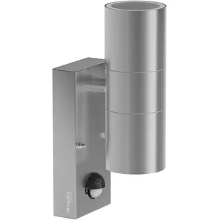 Oktaplex Chile Außenlampe Wand mit Bewegungsmelder Edelstahl 2x GU10 Fassung Wandleuchte IP44 Up and Down Leuchte 230V Außenwandleuchte GU10 silber