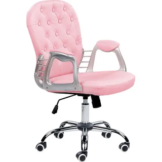 BELIANI Bürostuhl Rosa Kunstleder mit Bremsbaren Rollen Gasdruckfeder Höhenverstellbar Drehbar Wippfunktion Knopfheftung Chesterfield Drehstuhl - Rosa, Schwarz, Silber