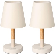 Bild von Nachttischlampe LED 2er Set Holz, LED Tischleuchte mit Stoffschirm für Schlafzimmer, Wohnzimmer, Arbeitszimmer, Beistelltisch - Beige