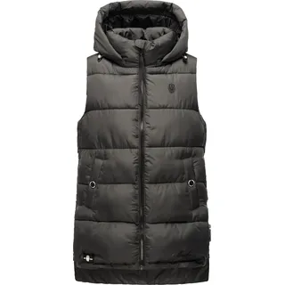 Marikoo Zarinaa Damen Herbst Steppweste mit Kapuze Bodywarmer Vegan Ärmellose Weste Anthrazit Gr. 36 - S - Dunkelgrau