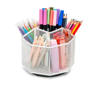 EXERZ Schreibtisch Organizer 360 drehbar Stiftehalter 5 Fächer Köcher Weiß