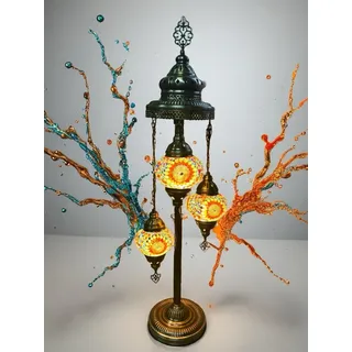 Authentische handgefertigte türkische Tischlampe mit 3 bunten Mosaikglaskugeln – orientalische Beleuchtung für ein gemütliches Ambiente